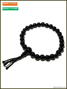Black Onyx Japanese Juzu Bracelet Rosary Prayer Beads Handmade Kyoto